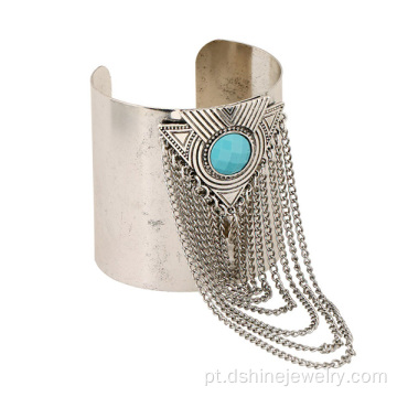Liga metálica prata antigo Tassel manguito pulseira pulseiras